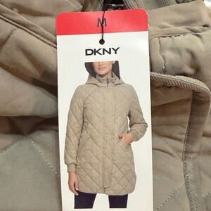 DKNY Hooded Quilted Jacket Quilted Puffer Thistle M NWT